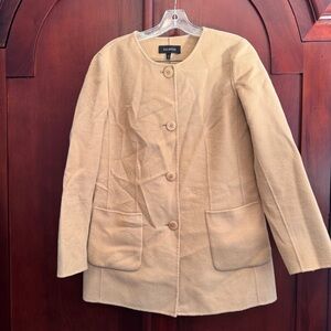 Talbots Women's Beige Wool Blend Cape Jacket Size 6 Patch Pockets